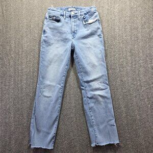 Good American High Rise Jeans Womens 6 28 Blue Distressed Raw Hem Straight Leg